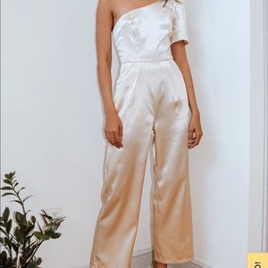 Lulus Divine Dream Champagne Satin Jumpsuit